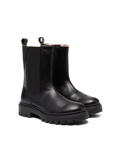 Florens Kids' Chunky-sole Leather Boots In Black