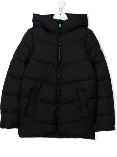 Save The Duck Kids' Hooded Zipped Coat In Black