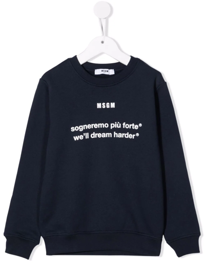 Msgm Kids' Slogan-print Cotton Sweatshirt In Blue
