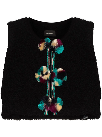 Isabel Marant Ginesa Pompom-embellished Wool-blend Bouclé Vest In Black