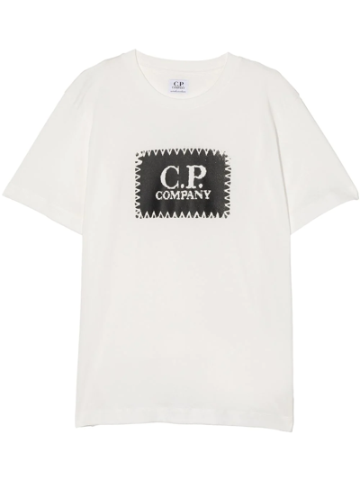 C.p. Company Kids' Label-logo Cotton T-shirt In White