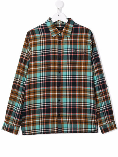 Scotch & Soda Teen Check-print Flannel Shirt In Blue