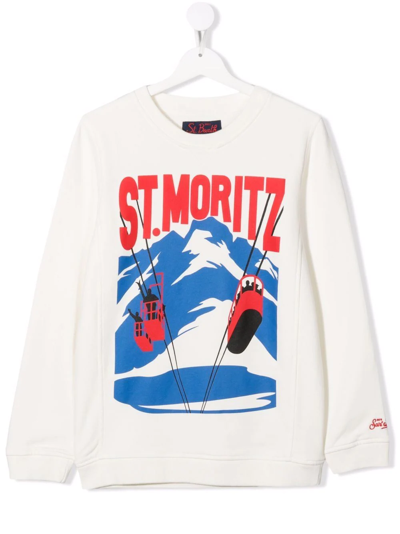 Mc2 Saint Barth Teen St Moritz Postcard Cotton Sweatshirt In White