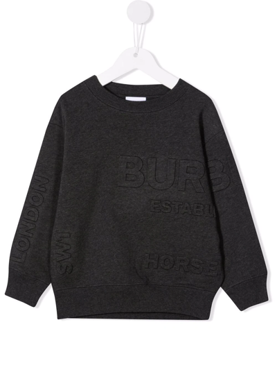 Burberry Kids' Horseferry Logo-embossed Round-neck Sweatshirt In Black