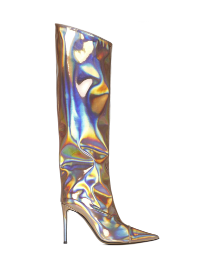 Alexandre Vauthier Alex Metallic Knee-high Boots Holographic Macaron In Multicolor