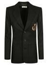 Saint Laurent Logo-embroidered Single-breasted Blazer In Noir