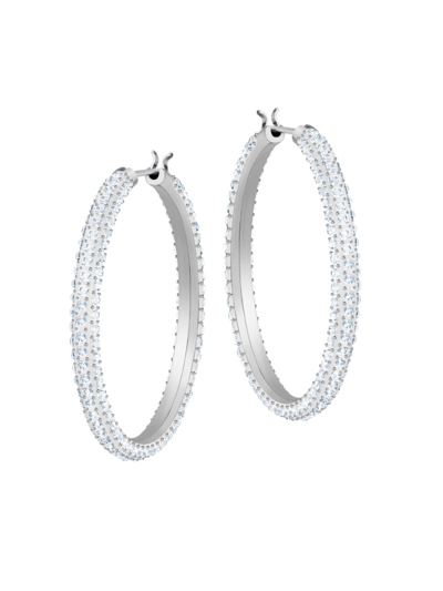 Swarovski Stone Crystal Hoop Earrings In Silver