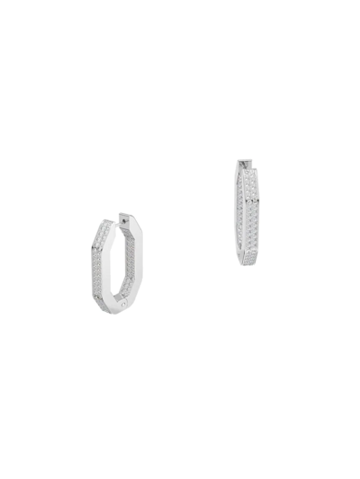 Swarovski Dextera  Crystal Rhodium-plated Small Octagonal Hoop Earrings In White