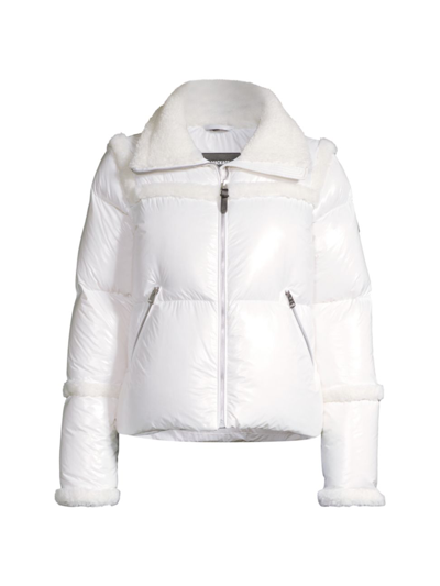 Mackage Miya Lightweight Fur-trim High Collar Down Jacket In Off White