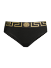 Versace Slip A Vita Alta Con Dettaglio Greca E Medusa In Cotone Stretch Nero Donna In Black