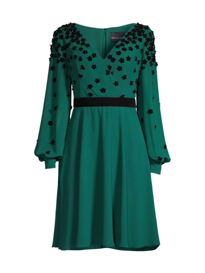 Shani Flocked Velvet Surplice Dress In Green