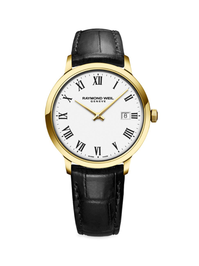 Raymond Weil Toccata White Dial Black Leather Mens Watch 5488-pc-00300 In Black / Gold Tone / White / Yellow