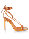 Schutz Women's Vikki Square Toe Ankle Wrap High Heel Sandals In Bright Tangerine