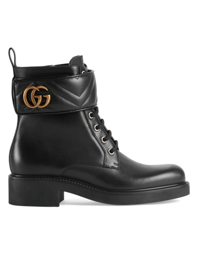 Gucci Womens Black Gg Marmont Round-toe Leather Ankle Boots
