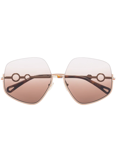 Chloé Sofya Hexagonal-frame Sunglasses In Braun