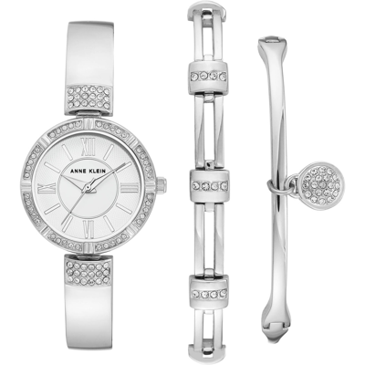 ANNE KLEIN QUARTZ CRYSTAL WHITE DIAL LADIES WATCH AND BRACELET SET AK/3295SVST 
