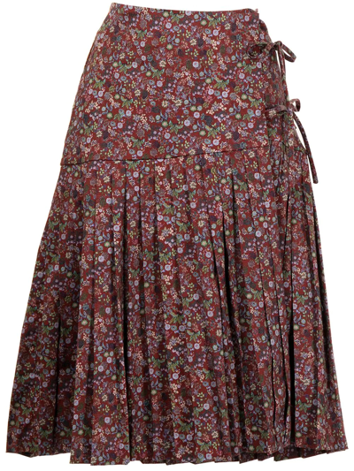 Kika Vargas Regie Floral Pleated Skirt In Neutrals