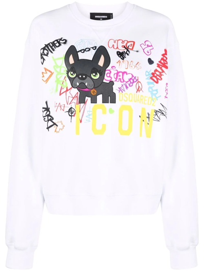 Dsquared2 Graffiti-print Cotton Jumper In White