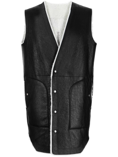 Rick Owens Contrasting Trim Leather Gillet In 黑色