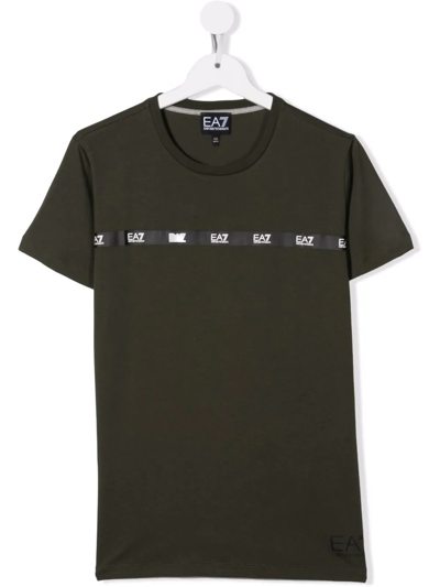 Ea7 Teen Logo-stripe T-shirt In 绿色