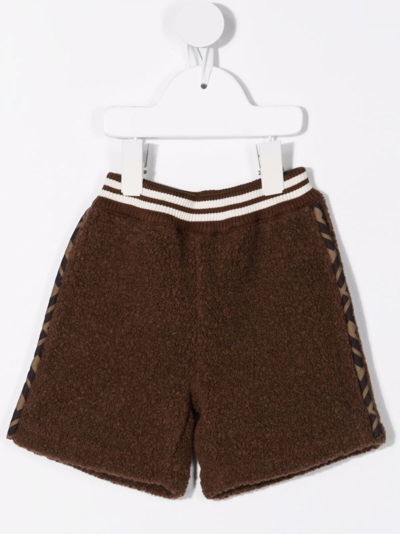 Fendi Babies' Ff Logo Wool Blend Teddy Bermuda Shorts In Brown