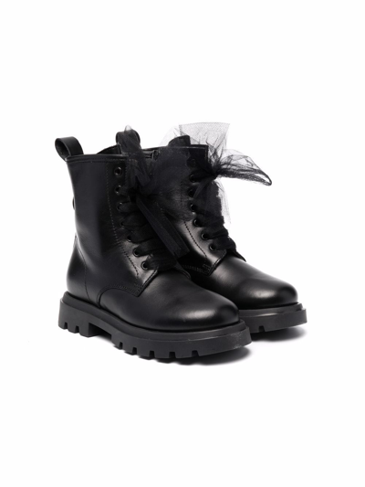 Florens Lace-up Leather Ankle Boots In 黑色