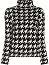 Perfect Moment Houdstooth Turtleneck Wool Sweater In White