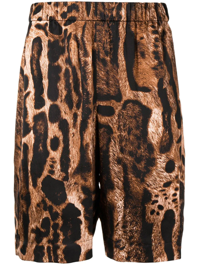 Edward Crutchley Leopard Print Shorts In Brown