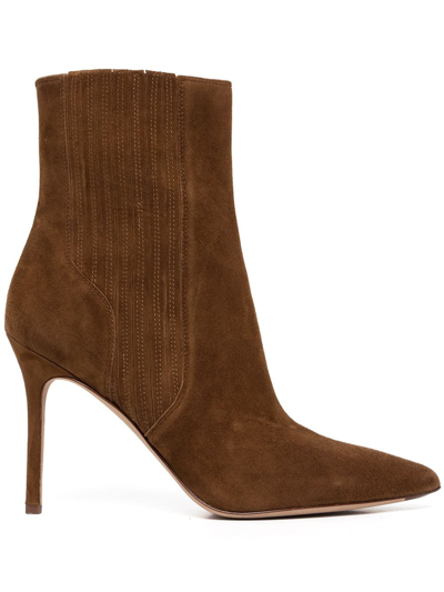 Veronica Beard Lisa Suede Stiletto Ankle Booties In Chestnut