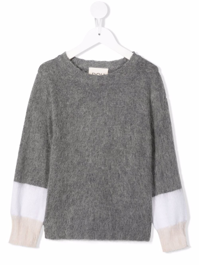 Douuod Kids' Purl-knit Panelled Jumper In Grey