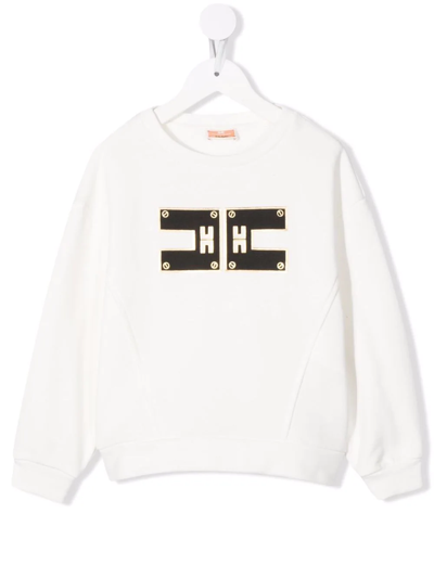 Elisabetta Franchi La Mia Bambina Teen Logo-print Cotton Sweatshirt In White