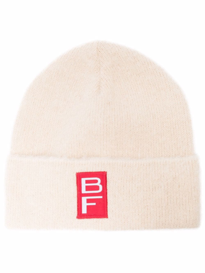 By Far Logo-patch Brushed-effect Beanie In Beige