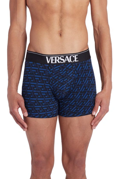 Versace Men's Organic Bio-stretch Boxer Briefs In Blue