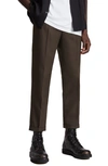 Allsaints Tallis Pleated Cotton & Wool Trousers In Ranch Brown