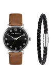 TED BAKER PHYLIPA LEATHER STRAP WATCH & LEATHER BRACELET SET, 46MM,BKG0287009I