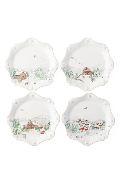 Juliska North Pole Set Of 4 Dessert Plates In White Multi