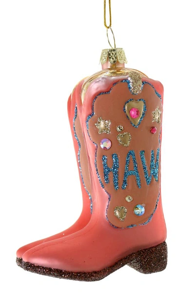 Cody Foster & Co. Cody Foster Yee Haw Cowboy Boot Ornament In Pink Multi