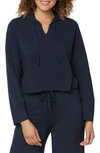 Nydj Cropped French Terry Split-neck Hoodie In Oxford Navy
