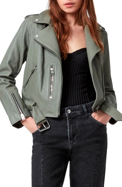 Allsaints Balfern Leather Biker Jacket In Sage Green