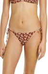 Tory Burch Printed Tie-detail High-rise Bikini Bottoms In Rust Little Leaves