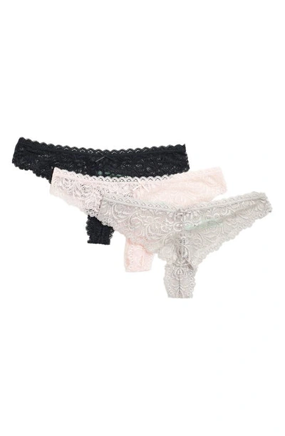 Honeydew Intimates Honeydew 3-pack Lace Thong In Blk/blush/silver