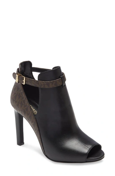 Michael Michael Kors Lawson Open Toe Bootie In Black/ Brown Leather
