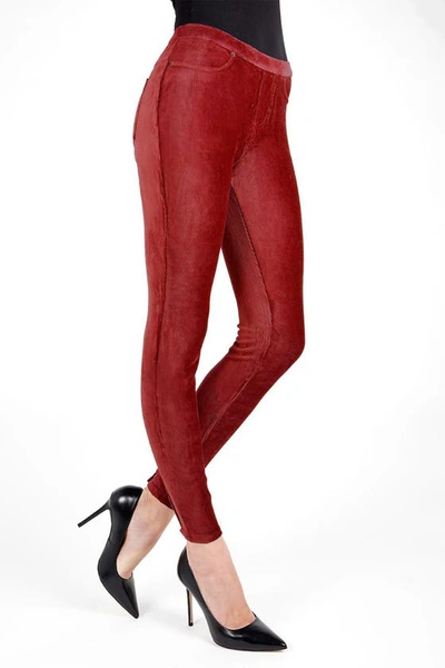 Memoi Thin Ribbed Corduroy Leggings In Biking Red