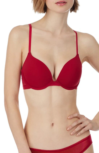 On Gossamer Sleek Micro Lace Underwire Convertible Push-up Bra In Persian Red