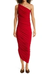 Norma Kamali Diana One-shoulder Ruched Stretch-jersey Dress In Red