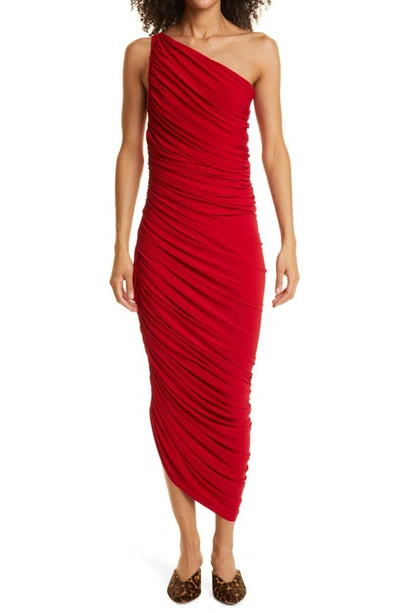 Norma Kamali Diana One-shoulder Ruched Stretch-jersey Dress In Red