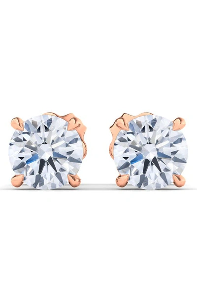 Hautecarat 4ct Tw Round Lab Created Diamond Stud Earrings In 4.00 Ctw Rose Gold