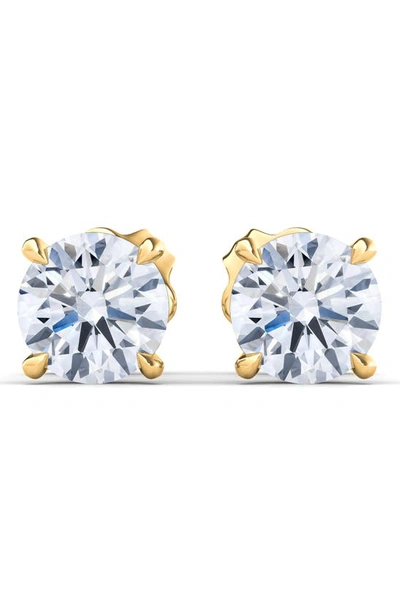 Hautecarat 4ct Tw Round Lab Created Diamond Stud Earrings In 4.00 Ctw Yellow Gold