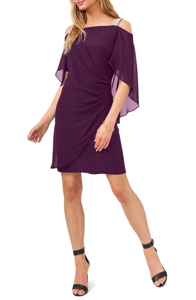 Chaus Sequin Strap Drape Cape Dress In Luxe Plum