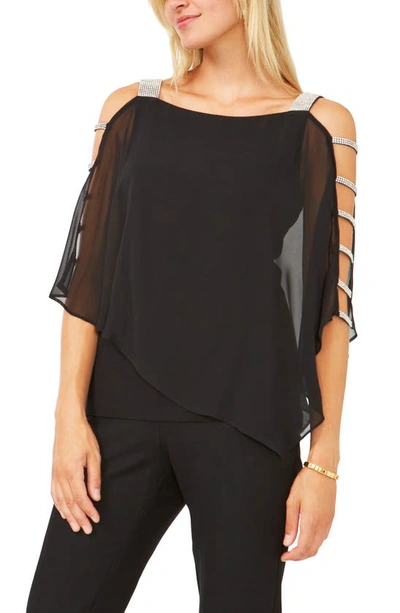 Chaus Sparkle Strap Layered Chiffon Blouse In Black